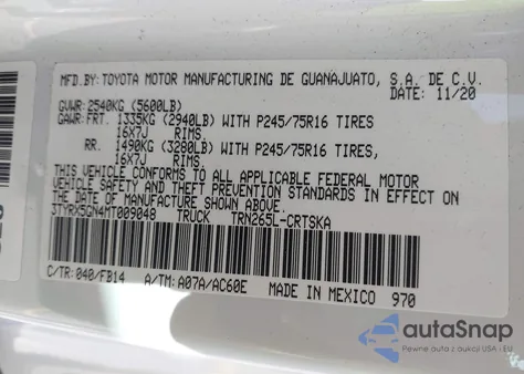 2021 Toyota Tacoma Sr из США, поврежденный, VIN 3TYRX5GN4MT009048